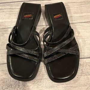 AEROSOLES Black Textured Strap Slide Sandals Women's Size 6.5